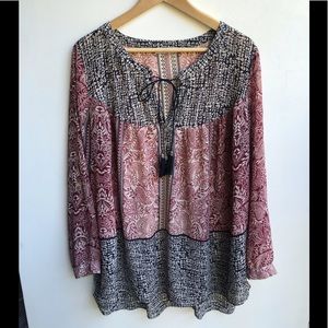 DR2 Daniel Rainn Top Blouse Boho Peasant Relaxed Fit Long Sleeves